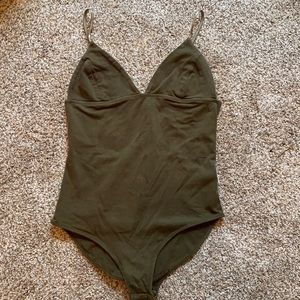Army green, low-cut, body suit